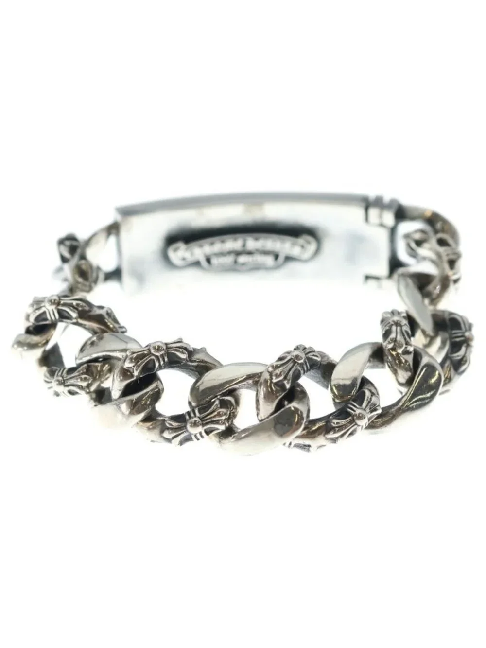 Chrome Hearts ID Floral Crs Cross ID Fancy Link Bracelet Silver